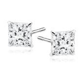 Cercei argint cu piatra Princess Cut 4 mm DiAmanti  1CK4ER_W-DIA